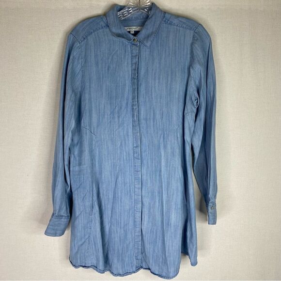 Foxcroft Dress Women’s Blue Chambray Button Down Shirt Pockets 100% Tencel 8 - Picture 2 of 11